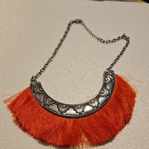 Silvertone and Orange Statement Necklace